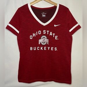 Nike Women's Ohio State Buckeyes V-Neck Tee - Red with White Trim